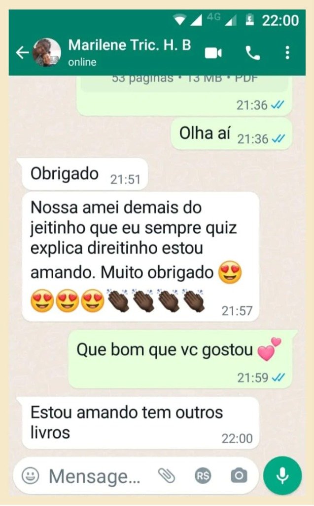 Cliente recomendando o Ebook no WhatsApp